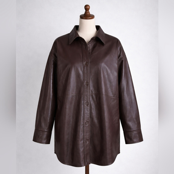 Babaton Jackets & Blazers - Babaton Aritzia Pelli Shirt Jacket in Coffee Bean Size Large Vegan Leather
